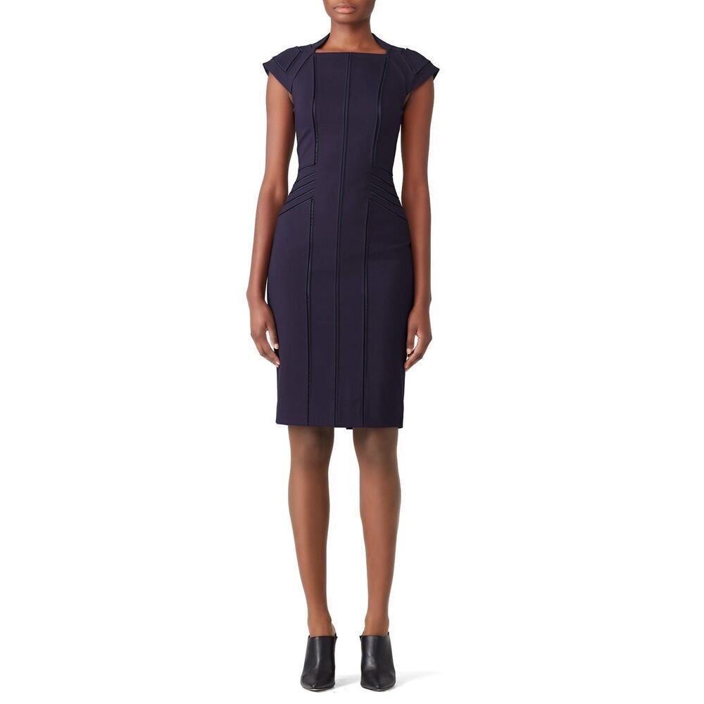 CATHERINE DEANE Navy Oralia Cap Sleeves Square Neckline Sheath Mini Dress Size 4